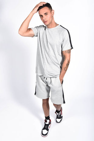 Grey Monochrome Stripe Short Set