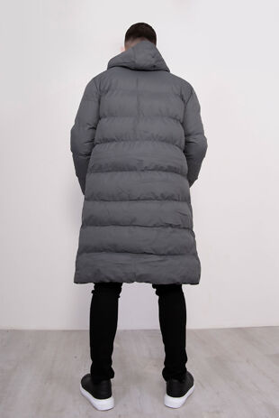 Grey Padded Hood Longline Parka Size L