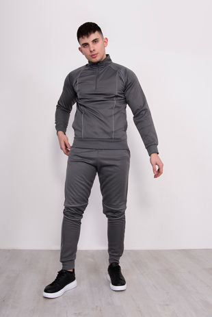 Grey Skinny Fit Pullover Tracksuit With Reflective Piping