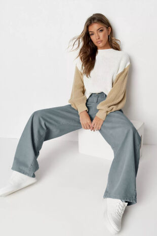 Grey Washed Wide Leg Straight Jeans