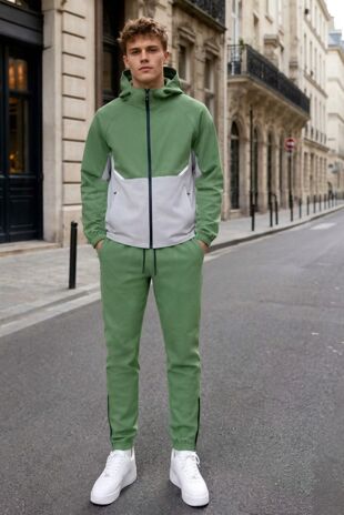 Green High Vis Colour Block Slim Fit Hooded Jacket & Joggers