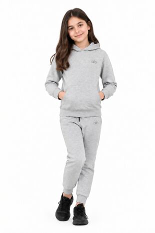 Grey Kids Plain Fleece Pullover Hoodie Printed Casual Tracksuit