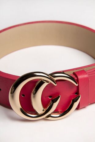 Hot Pink CC Buckle Faux Leather Belt