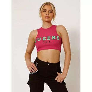 Hot Pink Queen Ribbed Crop Top