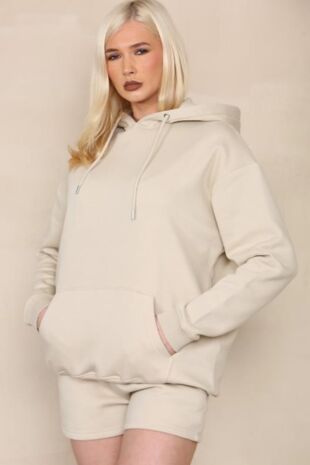 Oatmeal Oversized Fleece Hooded Short Set