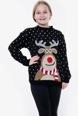 Black Kids Pom Rudolph Christmas Jumper