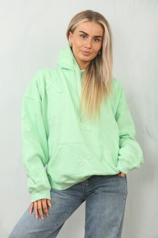 Mint Green Oversized Crucifix Cross Embroidered Hoodie