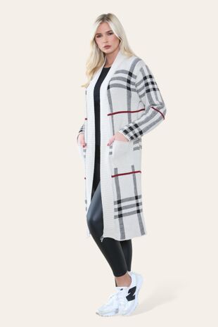 Contrast Striped Knitted Open Front Cardigan