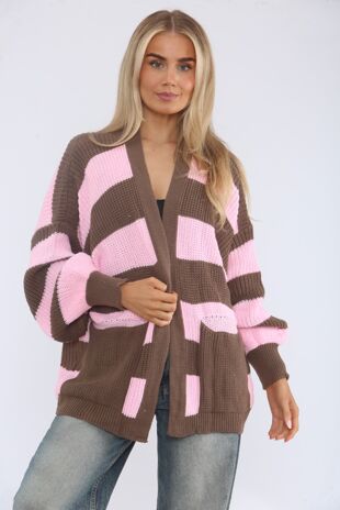 Long Sleeve Stripe Balloon Cardigan