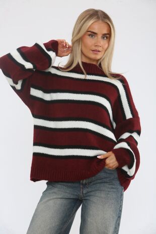 Contrast Striped Knit Turtleneck Sweater