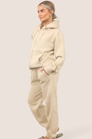 Beige Oversized Zip Hooded Tracksuit