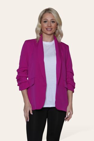 Magenta Ruched Sleeve Blazer