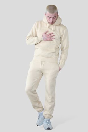 Beige Basic Pullover Hood Tracksuit