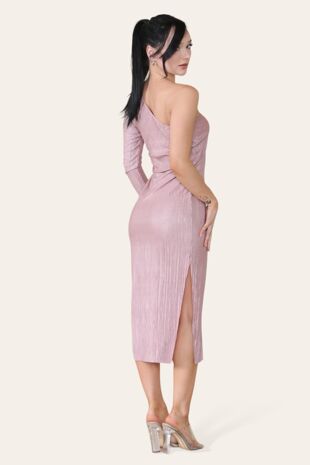 Job Lot Plisse Pleated One Shoulder Midi Dress
