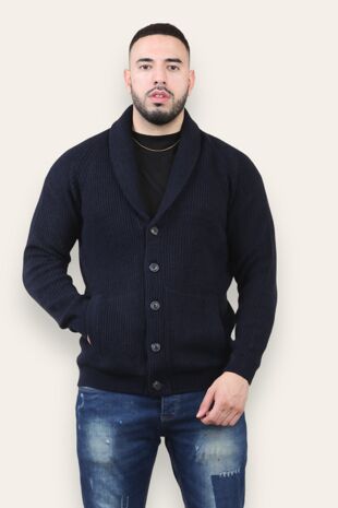 Ink Shawl Neck Button Up Half Stitch Cardigan