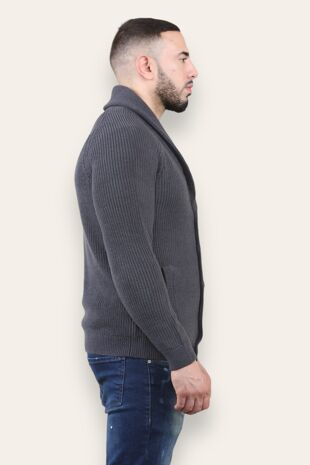 Shawl Neck Button Up Half Stitch Cardigan