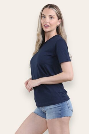 Navy Basic V Neck Tee
