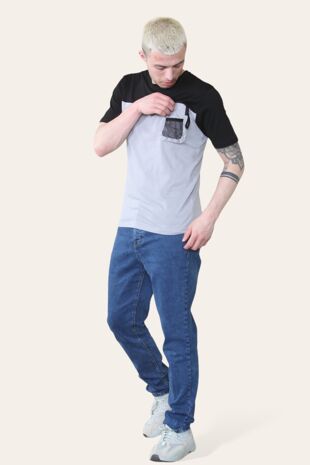 Grey And Black T-Shirt With Mesh Pocket