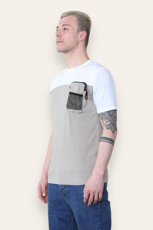 Two Tone T-Shirt With Mesh Pocket 