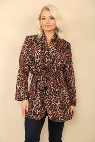 Leopard Print Tie Belt Blazer