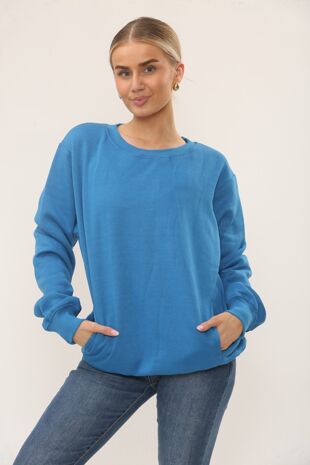 Royal Blue Long Sleeve Casual Crewneck Loose Fit Sweatshirt