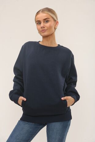 Navy Long Sleeve Casual Crewneck Loose Fit Sweatshirt