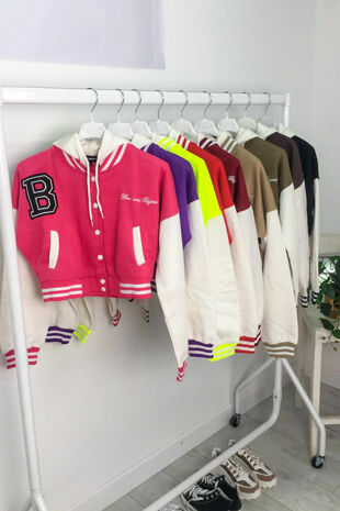 Job Lot Cropped Hooded Varsity Jacket