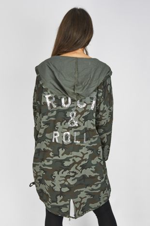 Khaki Camo Sequin Rock N Roll Hooded Cardigan