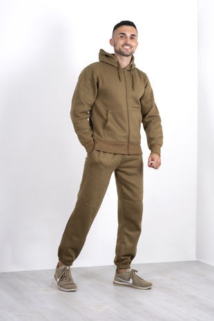Khaki Fleece Jogging Pockets Bottoms Plain Tracksuit