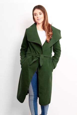 Khaki Long Waterfall Duster Coat