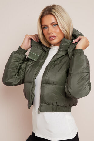Khaki Short Hooded Puffer Coat