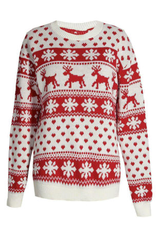 Kids Cream Snowflake and Reindeer Christmas Jumper