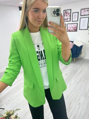 Lime Ruched Sleeve Blazer