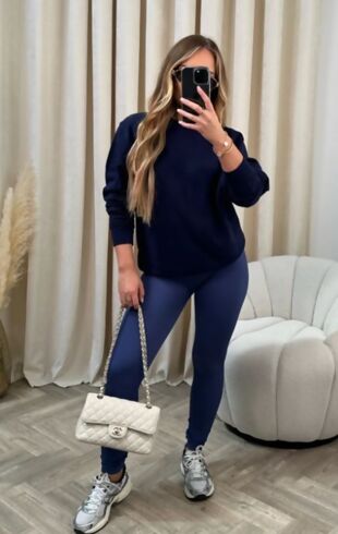 Plus Size Blue High Waist Ribbed Gym Legging