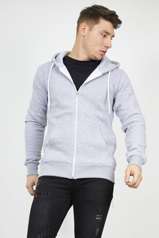 Light Grey Plain American Fleece Zip Up Hoody Jacket