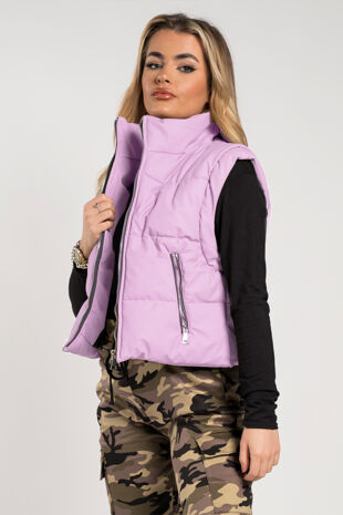 Lilac PU Puffer Gilet