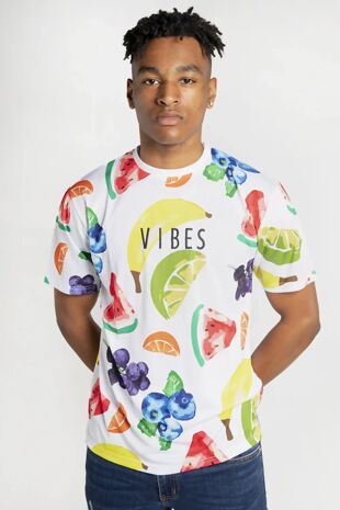 White Fruit Print Slogan T-Shirt