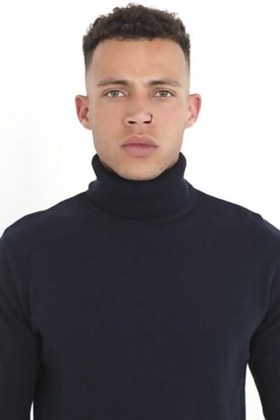 Navy Hume Polo Neck Jumper