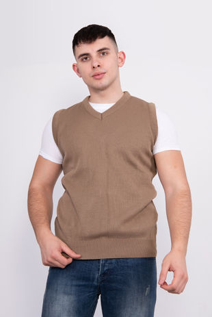 Mocha V-Neck Sleeveless Knitted Jumper