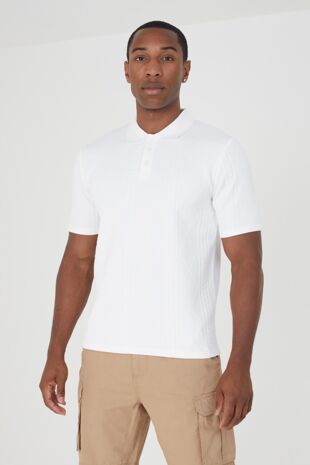 Brave Soul Lace Textured Buttons Polo Shirt