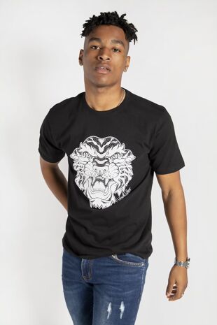 Black Tiger Print Rhinestone Crew Neck T-Shirt