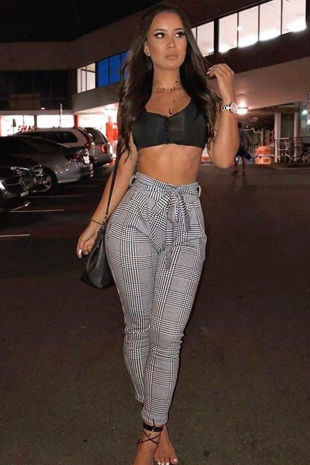 Monochrome Check Fleece Belted Cigarette Trouser