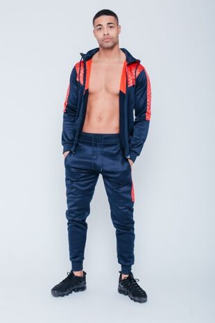 Job Lot Navy Chevron Panel Skinny Fit Hooded Tracksuit