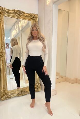 Plus Size Black High Waist Double Band Pocket Leggings