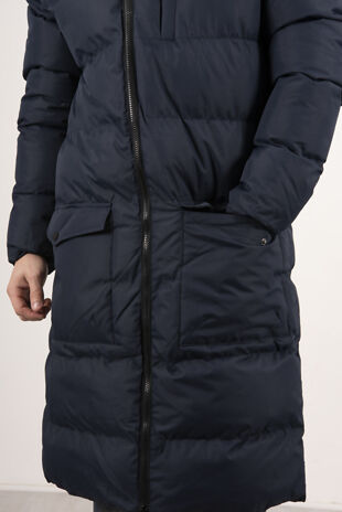 Navy Padded Hood Longline Parka Size M