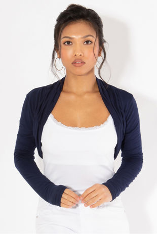 Navy Viscose Cropped Plain Shrug