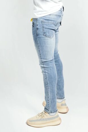 Neon Green And Blue Distressed Slim Jeans