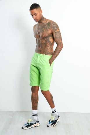 Neon Green Twill Chino Shorts