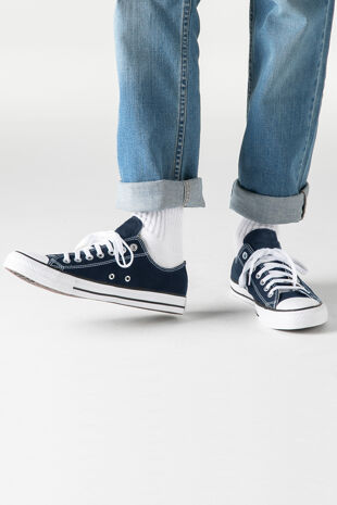 Navy Canvas Lace Up Flat Trainers