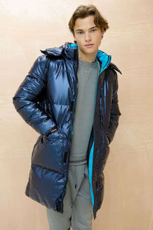 Navy Longline Shiny Puffer Jacket